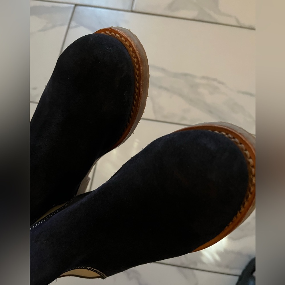 PENELOPE CHILVERS color-blocked pull up shearling suede ankle booties - Picture 4 of 11